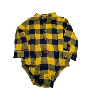 Wrangler Long Sleeve Yellow and Black Flannel Casual Fit Onesi 24 Months NWT